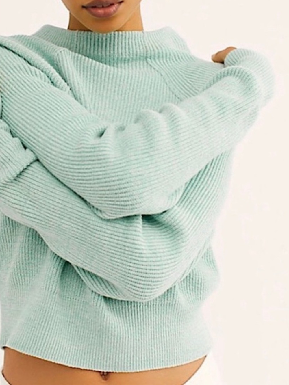 Free People Mint Crewneck Knit Sweater